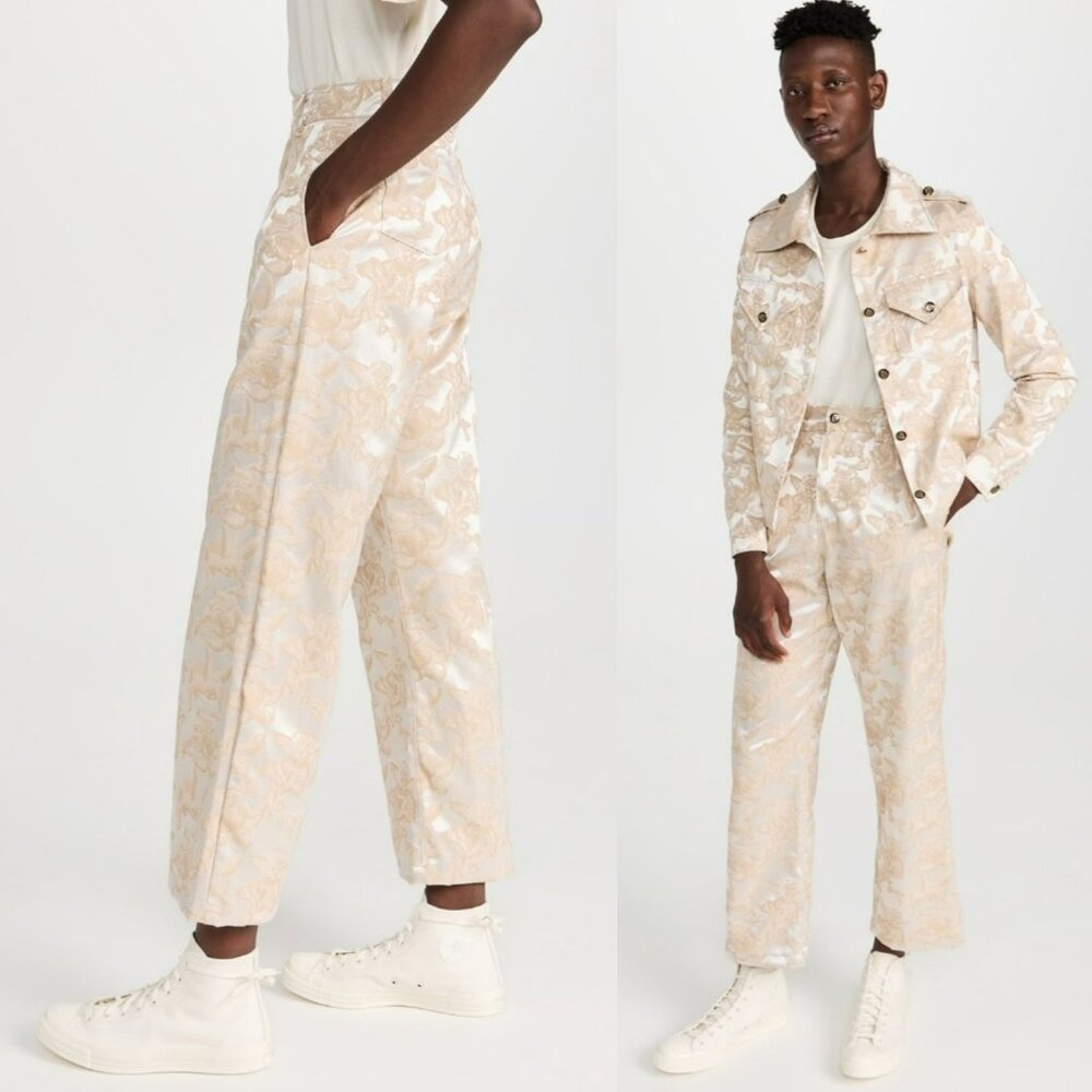 House of AAMA $550 Mens Easter Cherub Pants Tan Creme Jacquard Maximalism Loud - Picture 15 of 15